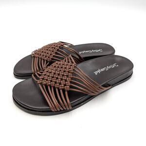 Jeffrey Campbell Plait Slide Sandals Open Toe Women's Brown Size US7 EU37.5